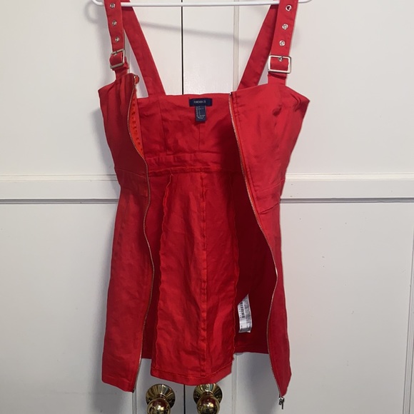 Forever 21 Small Red Zip Up Over Shoulder Red Dress - Picture 8 of 9